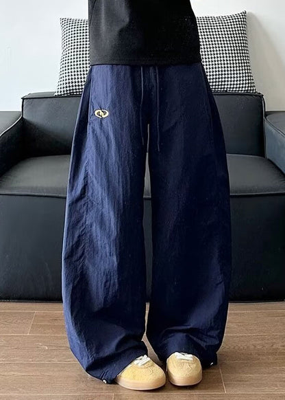 Pantalon élastique bleu marine ample été taille unie coton homme