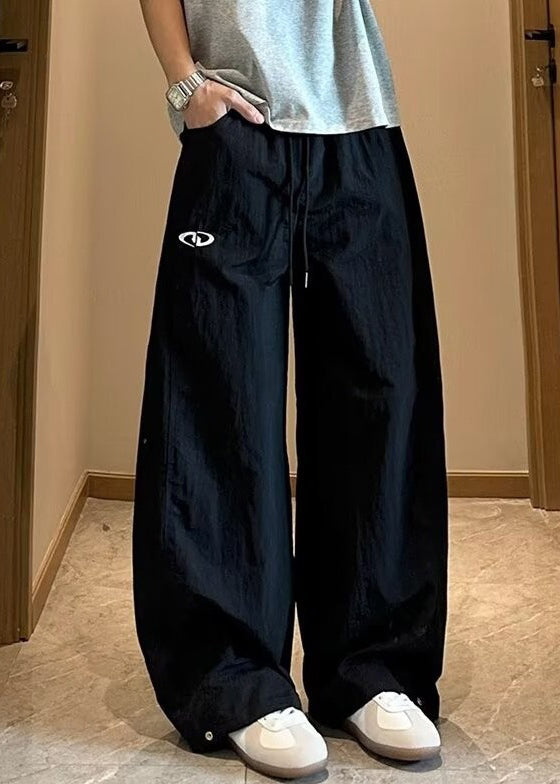 Pantalon élastique bleu marine ample été taille unie coton homme