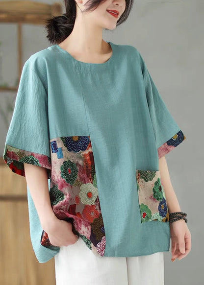 Hauts à manches courtes et col rond à imprimé orange