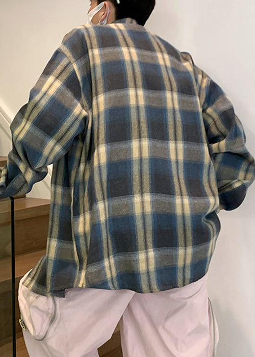 Chemise à col ample orange à carreaux Peter Pan en coton pour homme