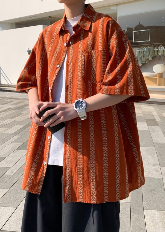 Kragen Sommer Orange Lose Männer Baumwolle Hemd Peter