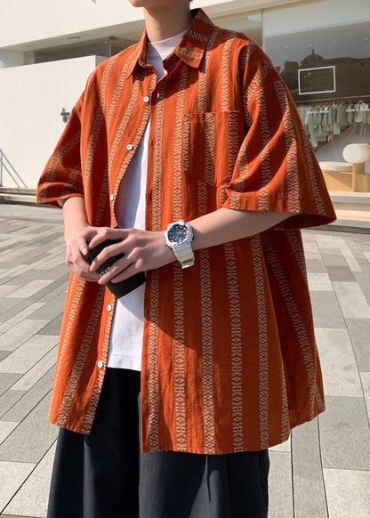 Kragen Sommer Orange Lose Männer Baumwolle Hemd Peter