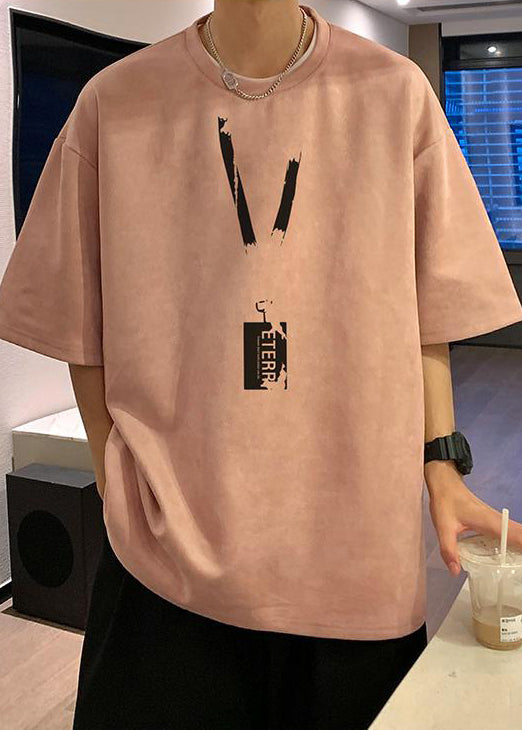 Print Loose Pea Shirts Summer Faux Neck Green Men T Suede O