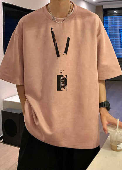 Print Loose Pea Shirts Summer Faux Neck Green Men T Suede O