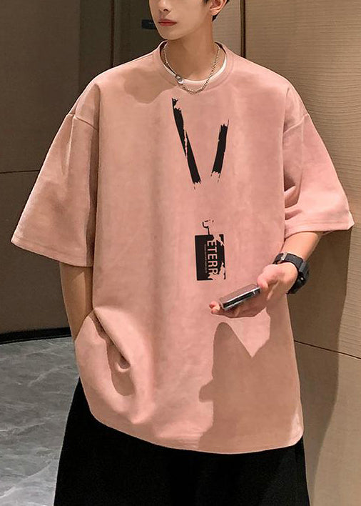 Print Loose Pea Shirts Summer Faux Neck Green Men T Suede O