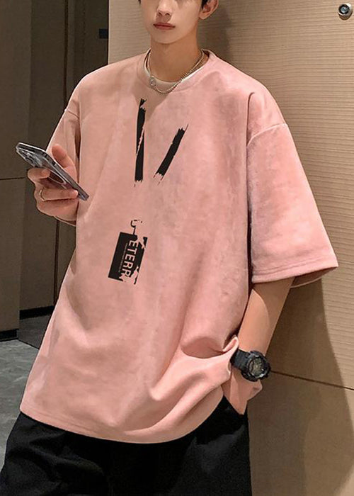 Print Loose Pea Shirts Summer Faux Neck Green Men T Suede O