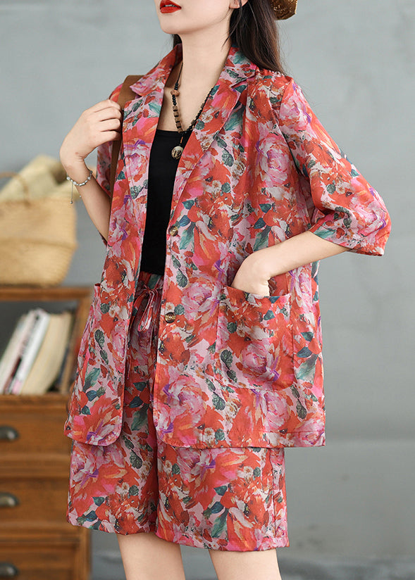 Col ample en coton Pan Pieces imprimé short deux et manteau Peter