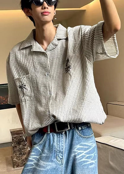 Kragen Herren Shirts Pan Sommer Gestreiften Peter Lose Baumwolle