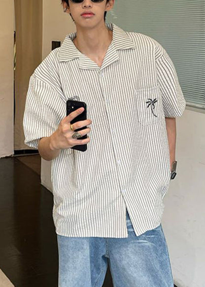 Kragen Herren Shirts Pan Sommer Gestreiften Peter Lose Baumwolle