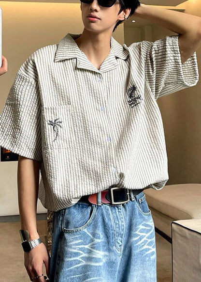 Kragen Herren Shirts Pan Sommer Gestreiften Peter Lose Baumwolle