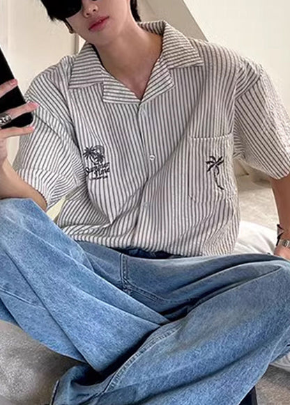 Kragen Herren Shirts Pan Sommer Gestreiften Peter Lose Baumwolle