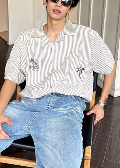 Kragen Herren Shirts Pan Sommer Gestreiften Peter Lose Baumwolle