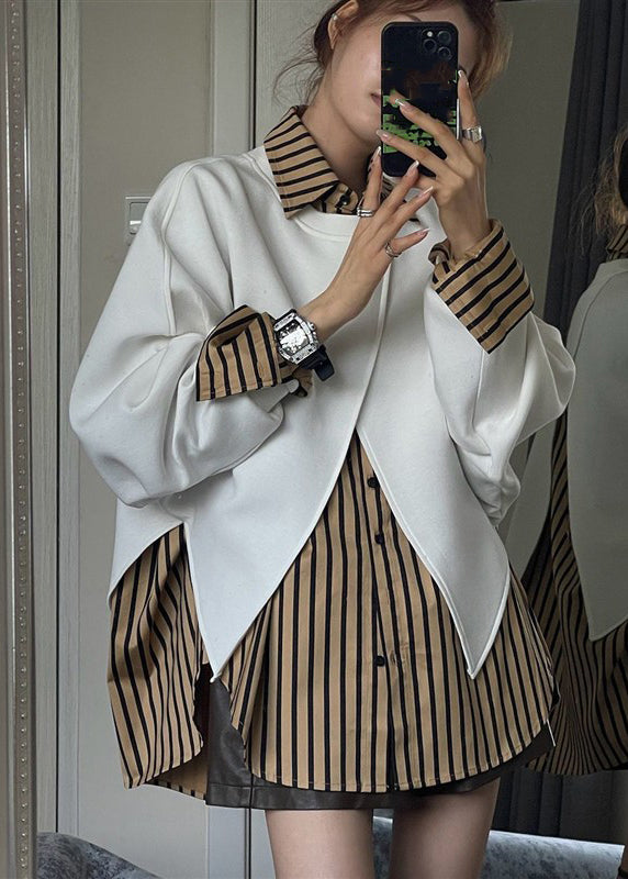 Sweat-shirt ample à rayures Pan Peter à deux cols et pièces