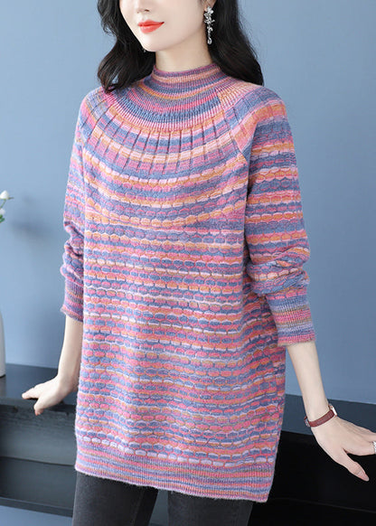 Lose Rosa O Neck Jacquard Woll Pullover Kleid Winter RL032
