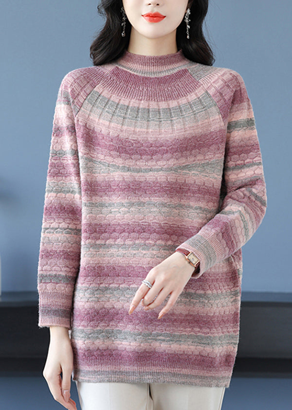Lose Rosa O Neck Jacquard Woll Pullover Kleid Winter RL032