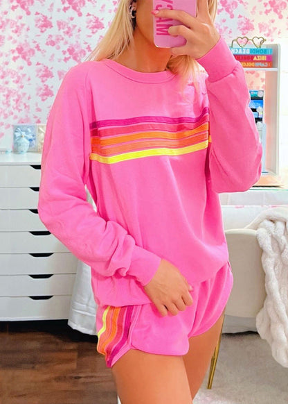 Shirt Shorts Zwei Set Stücke Und Baumwolle Rosa Lose T Gestreiften