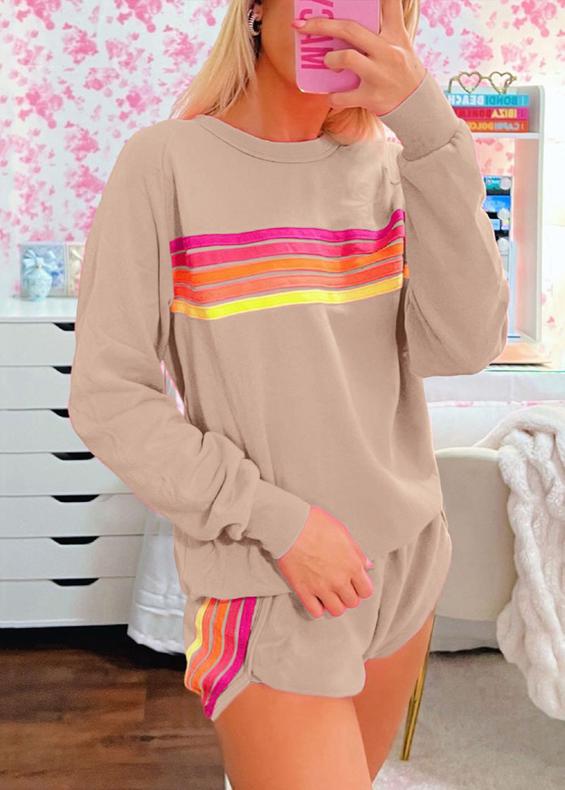 Shirt Shorts Zwei Set Stücke Und Baumwolle Rosa Lose T Gestreiften