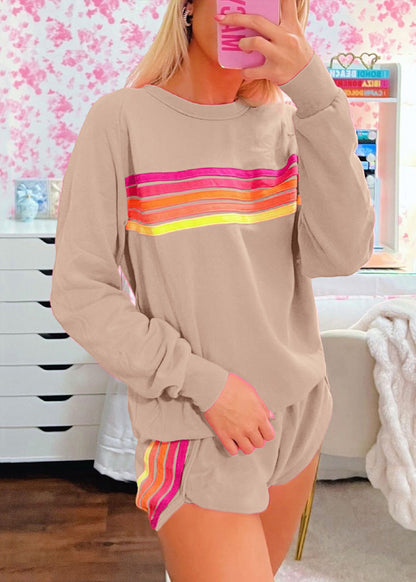 Shirt Shorts Zwei Set Stücke Und Baumwolle Rosa Lose T Gestreiften