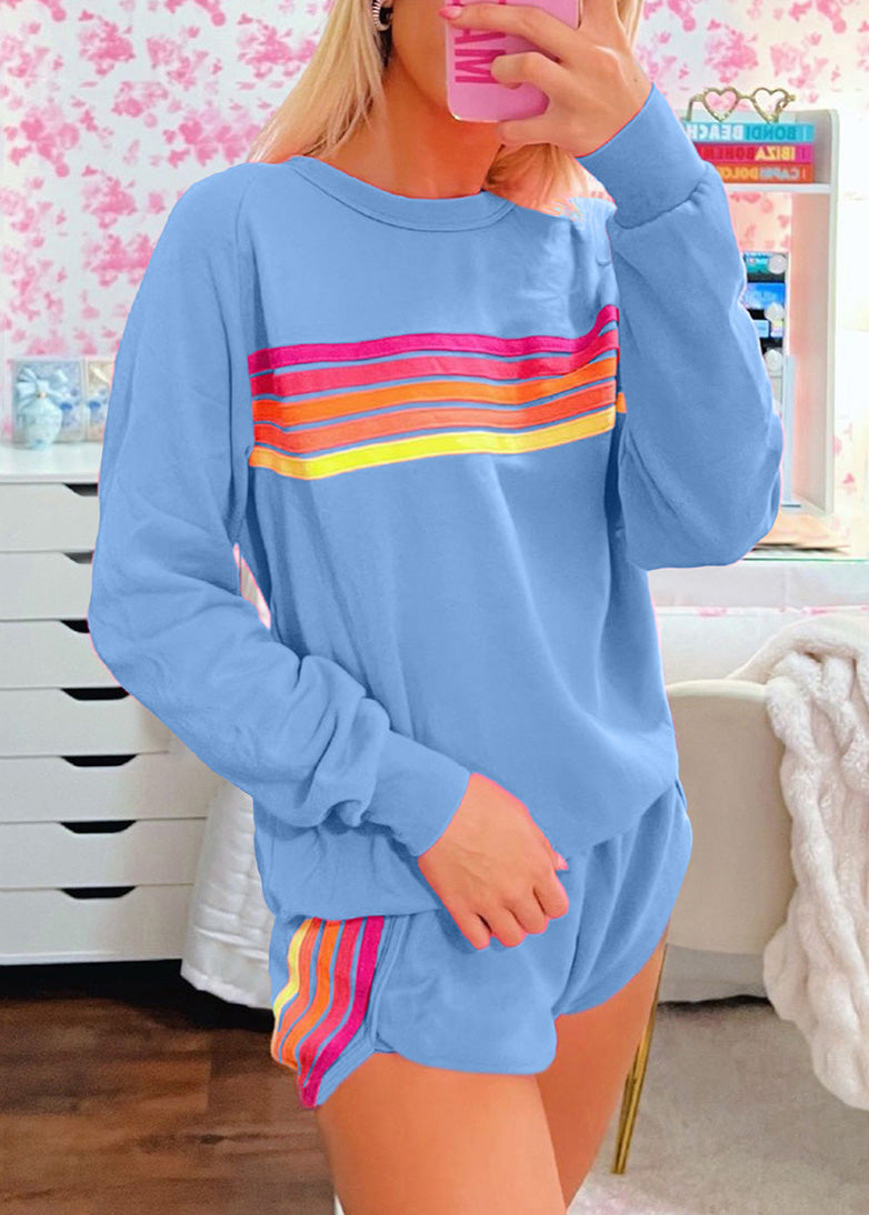 Shirt Shorts Zwei Set Stücke Und Baumwolle Rosa Lose T Gestreiften