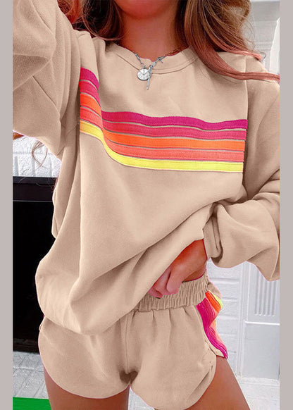 Shirt Shorts Zwei Set Stücke Und Baumwolle Rosa Lose T Gestreiften