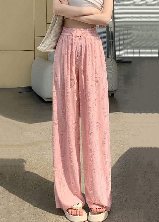 Loose Pink Zircon Elastic Waist Pants Summer AB1047