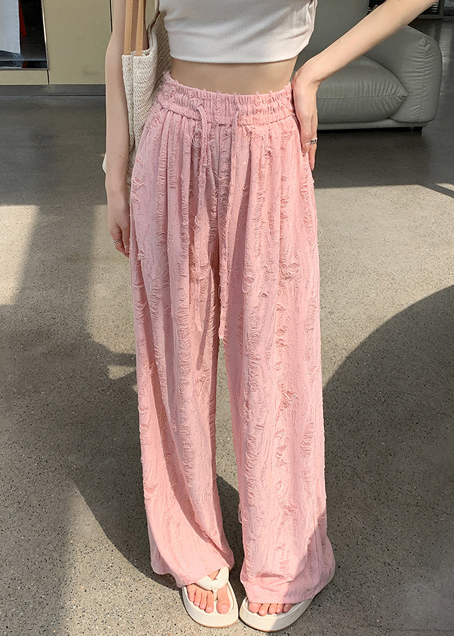 Loose Pink Zircon Elastic Waist Pants Summer AB1047