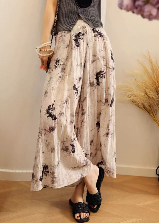 Pantalon d'été ample en coton avec poches et imprimé élastique