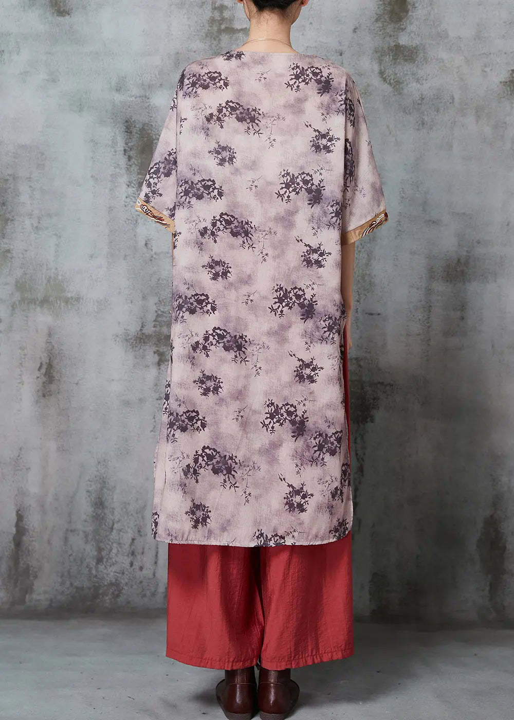 Loose Purple Asymmetrical Print Linen Two Pieces Set Summer Ada Fashion