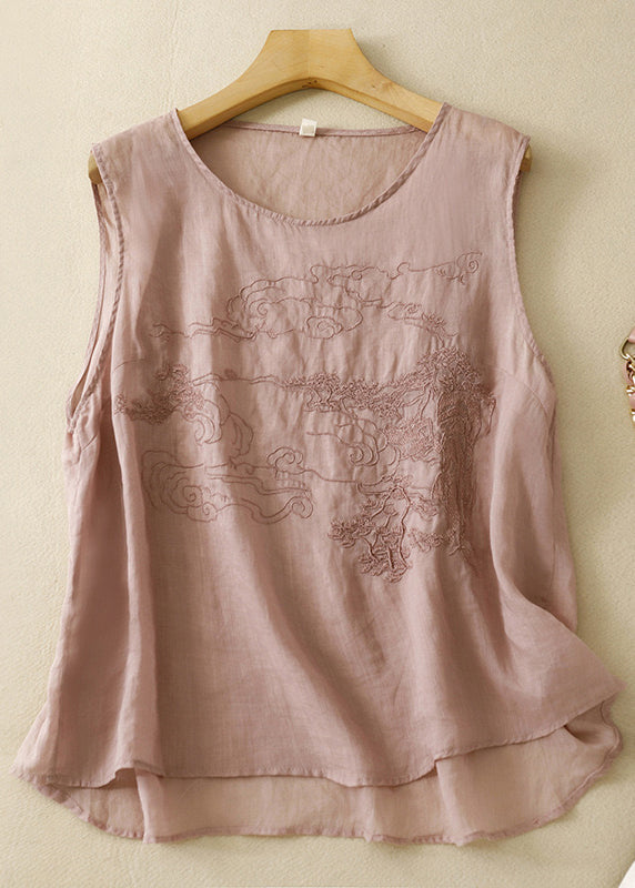 Loose Purple Embroidered Solid Cotton Tank Sleeveless GG025