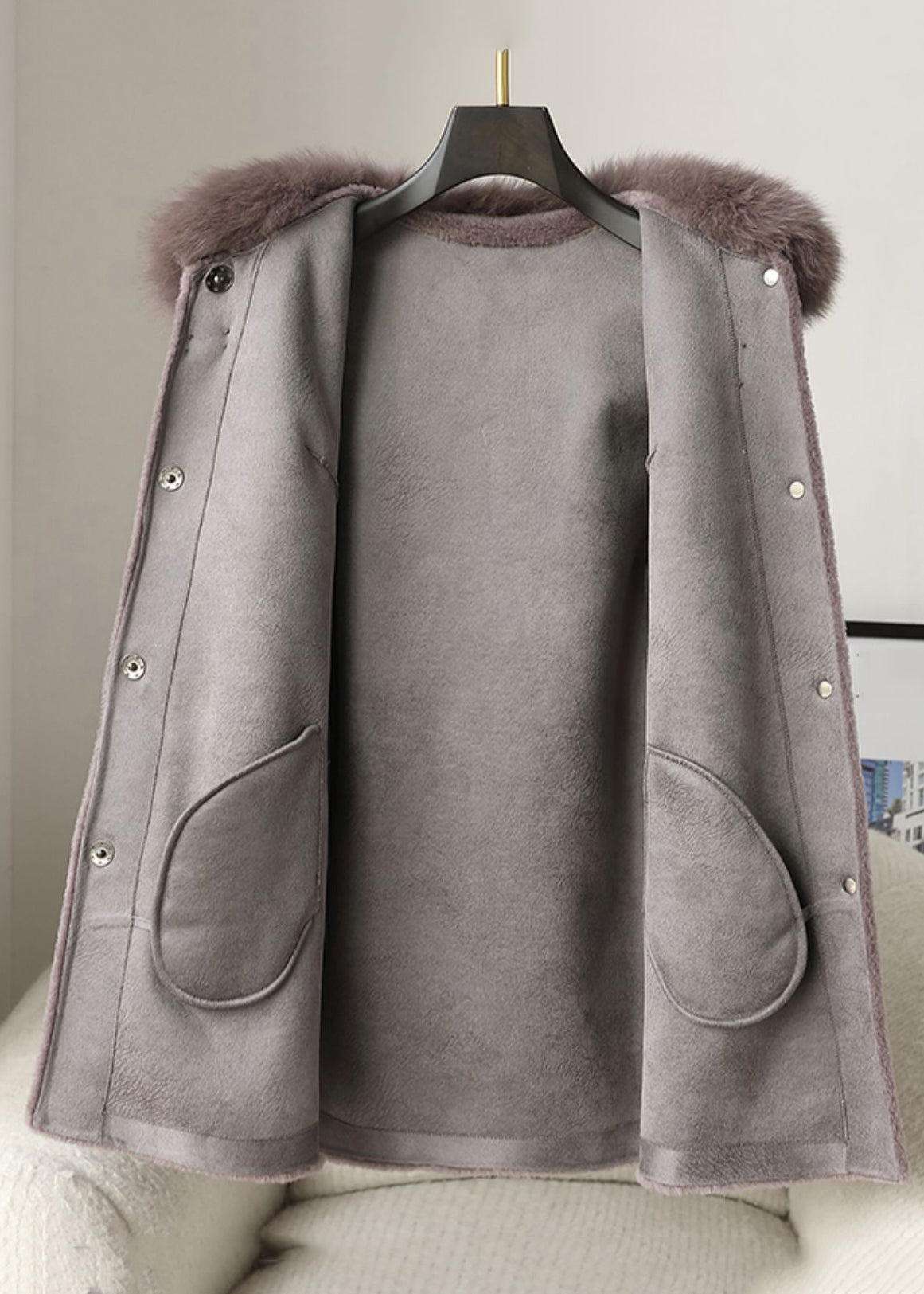 Lose Lila Pelz Kragen Taste Wollmäntel Winter RC013