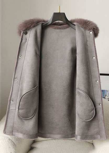 Lose Lila Pelz Kragen Taste Wollmäntel Winter RC013