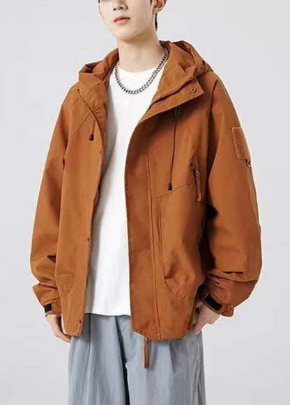 Mit Kapuze Lose Baumwolle Männer Kordelzug Taschen Lila Frühling Mantel