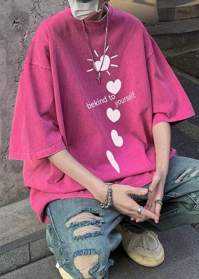 Sleeve Shirt Purple Letter Half T Print Cotton Men Loose Love