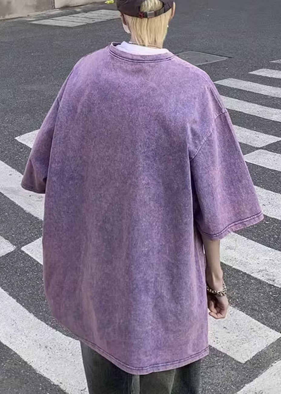 Sleeve Shirt Purple Letter Half T Print Cotton Men Loose Love