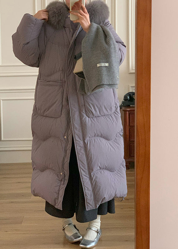 Loose Purple Pockets Patchwork Zippered Long Parka Winter RD013