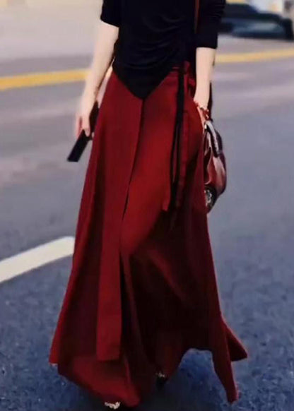 Loose High Lace Waist Up Pockets Red Skirt Summer