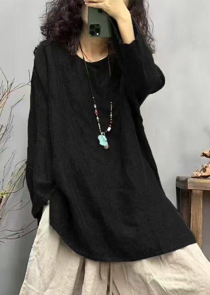 Ppen Linen Neck Red T Fall Loose Shirts O Side