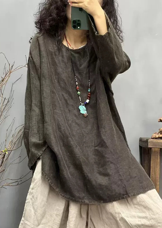 Ppen Linen Neck Red T Fall Loose Shirts O Side