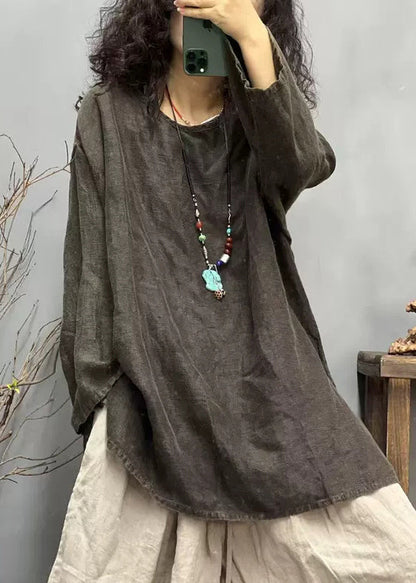 Ppen Linen Neck Red T Fall Loose Shirts O Side