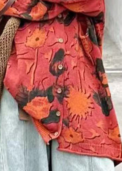 Lockere rote Strickjacke mit V-Ausschnitt und Druckknöpfen, Frühling VB1059