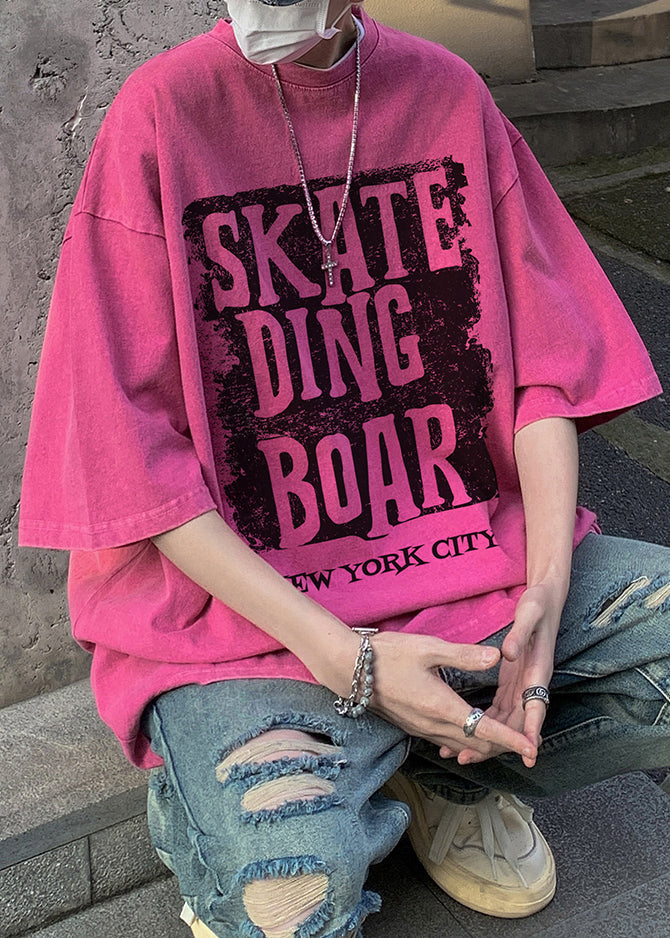 Baumwolle Letter Neck Shirt Halbarm Loose Rose O Men T