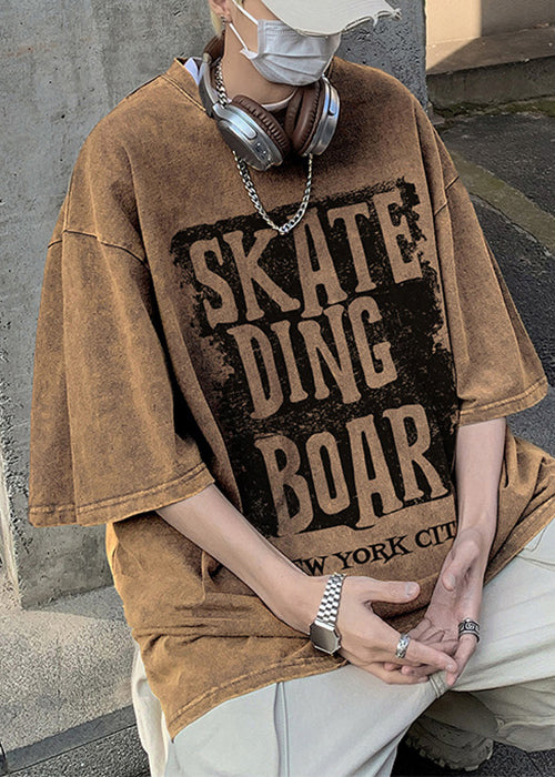 Baumwolle Letter Neck Shirt Halbarm Loose Rose O Men T