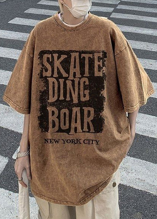 Baumwolle Letter Neck Shirt Halbarm Loose Rose O Men T