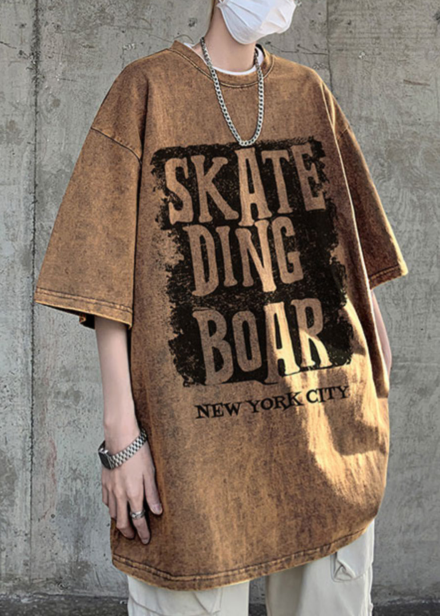 Baumwolle Letter Neck Shirt Halbarm Loose Rose O Men T