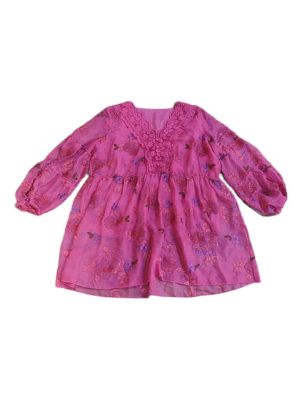 Chemise ample en mousseline de soie brodée à col en V et à motif de roses pour l'été XX026