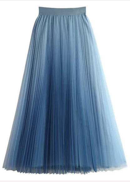 Loose Sky Blue Wrinkled High Waist Tulle Skirt Summer Ada Fashion