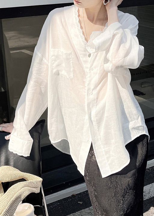 Knopf Niedrig Seidenhemd Hohes Design Dünn Baumwolle Sommer Weiß Lose