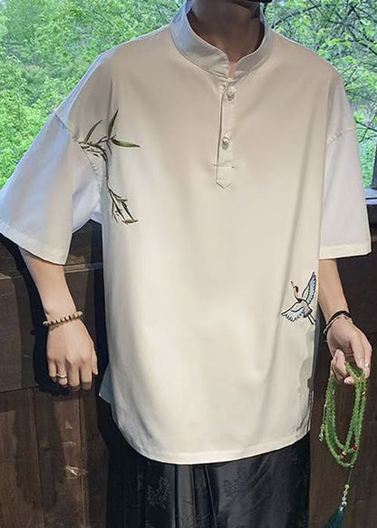 Kragen Baumwolle Lose Stand Weiß Halbknopf T Bestickte Hemden