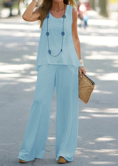 Loose Cotton White Out Two Solid Sleeveless Pieces Hollow Set