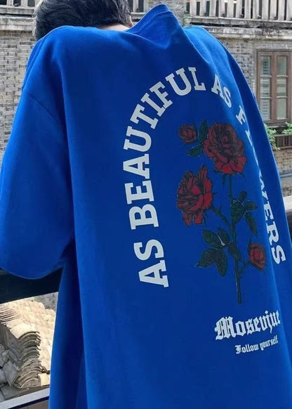 Brief Baumwolle Herren Liebe Lose Weiß Halb Tees Grafik Rosen